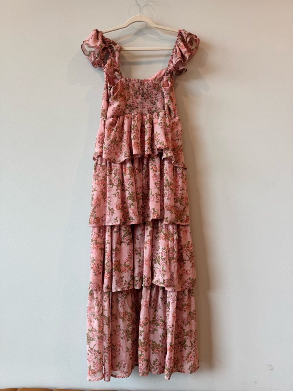 Astr the Label Pink Floral Ruffle Maxi Dress Wedding Guest large L - Picture 8 of 15